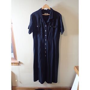 AKS Amy K Su Black Maxi Dress Button Front Size 16 Tencel Dress